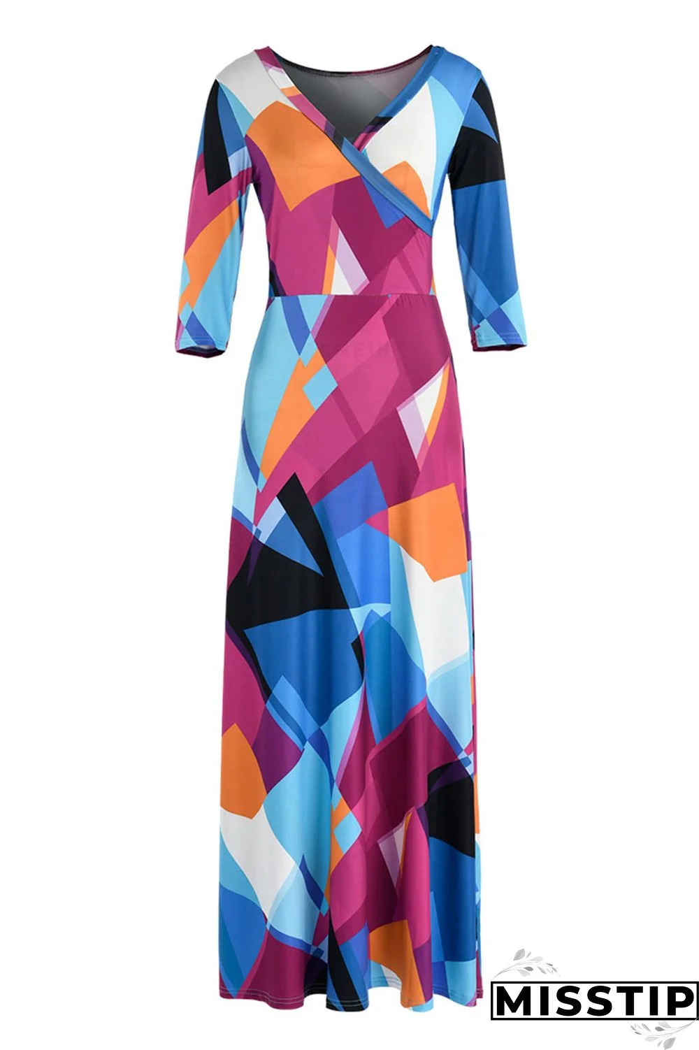 Blue Fashion Casual Print Bandage V Neck Long Sleeve Dresses