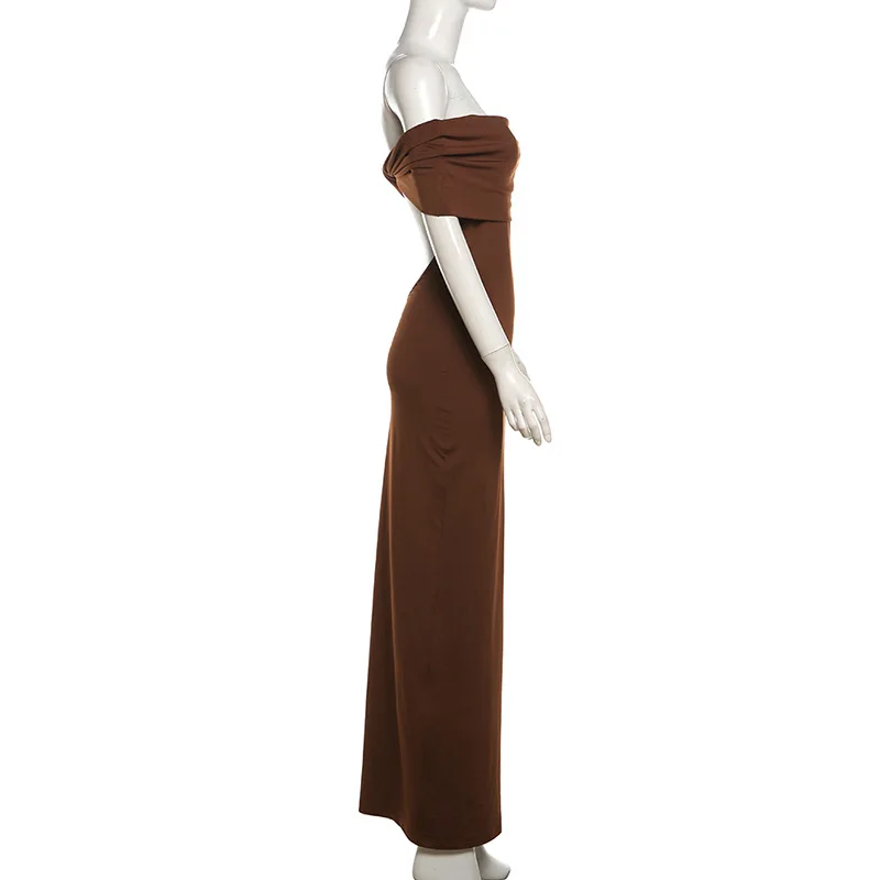 Ootddress Pleated Off-Shoulder Elegant Long Dress For Women Twist Backless Patchwork Fashion Solid Party Dress Summer Maxi Dress New