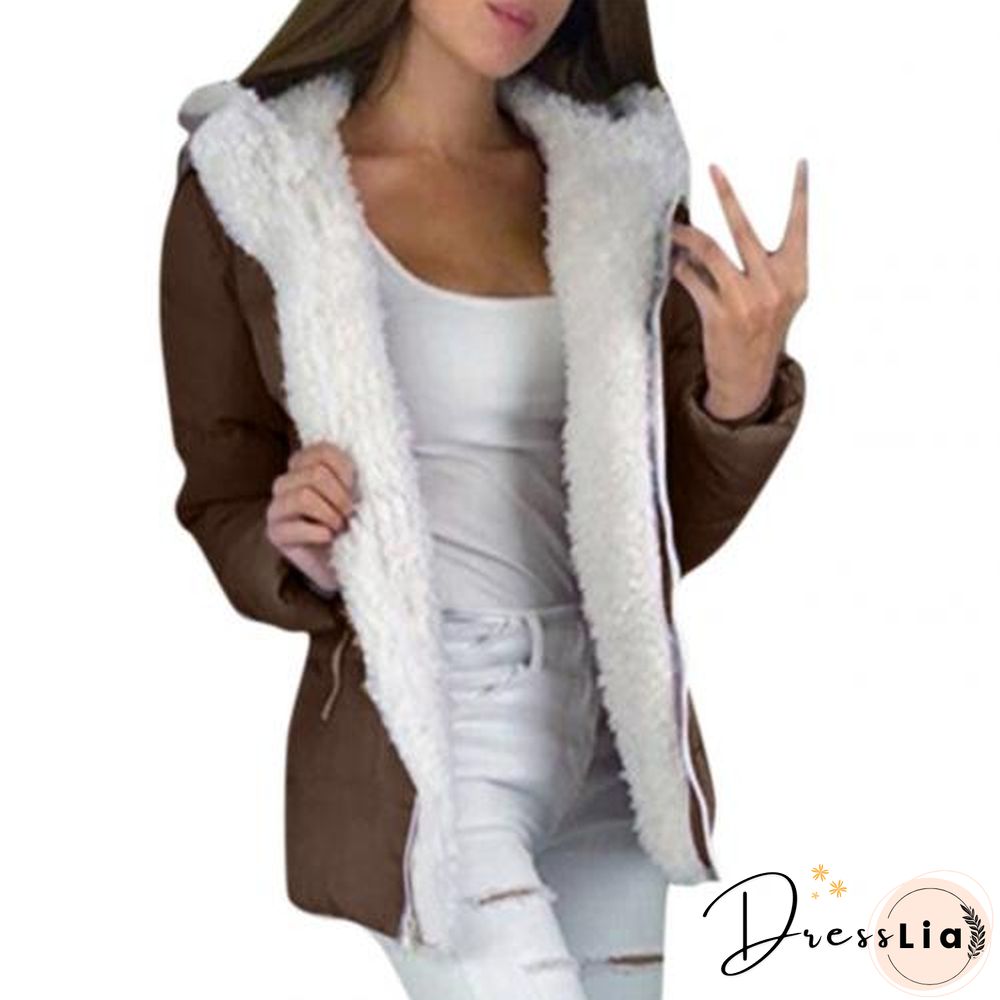 Women Autumn Winter Cotton Solid Color Zipper Hooded Jacket Thickened Warm Cotton Coat Warm Keeping jacket winter jacket women