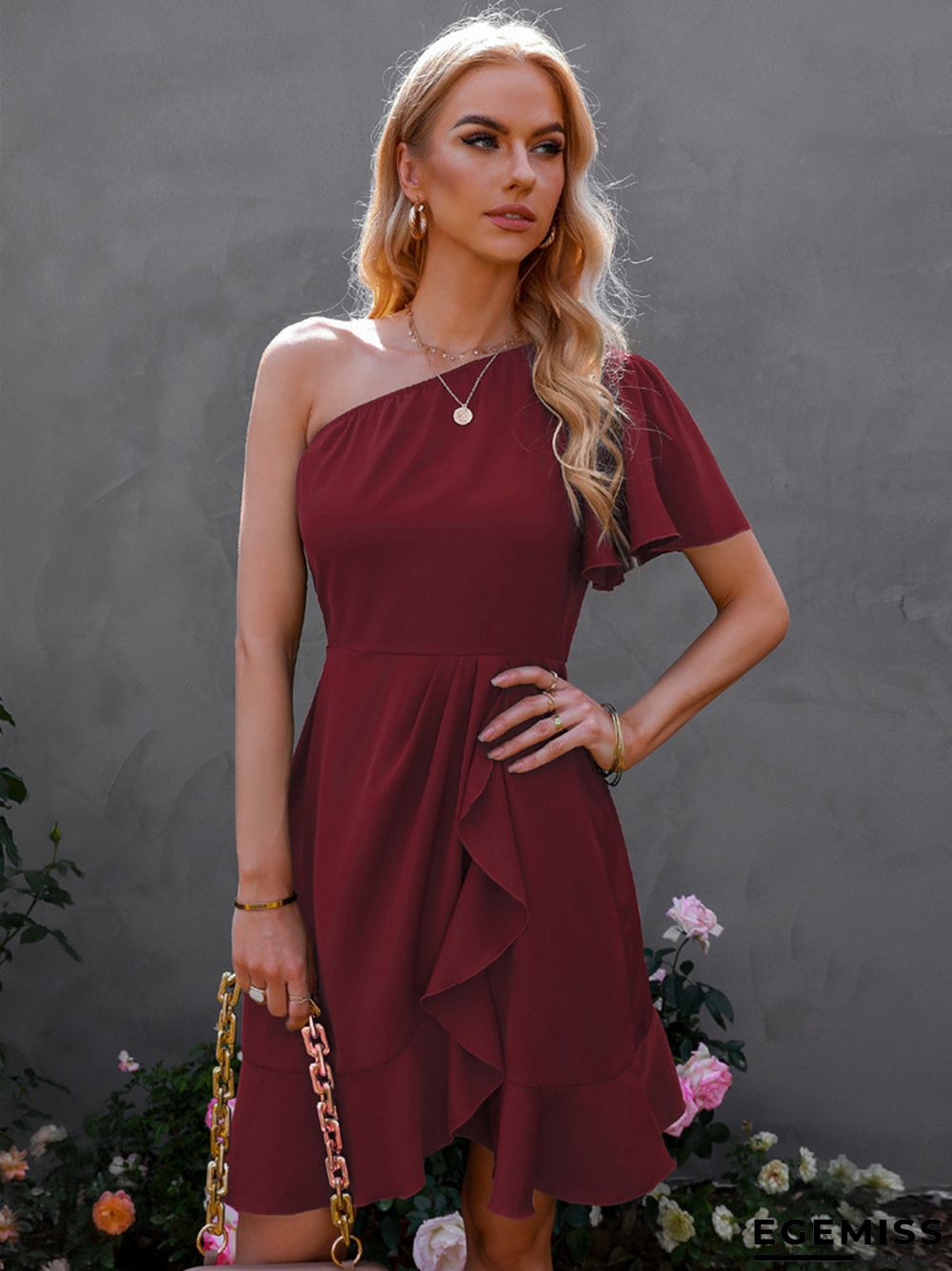 Women's Dress With Off-the-shoulder Flounces And Small Dresses | EGEMISS