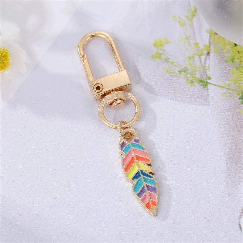 Colorful Oil Mushroom Feather Keychain Dried Flower Leaves Bag Pendant Accessories