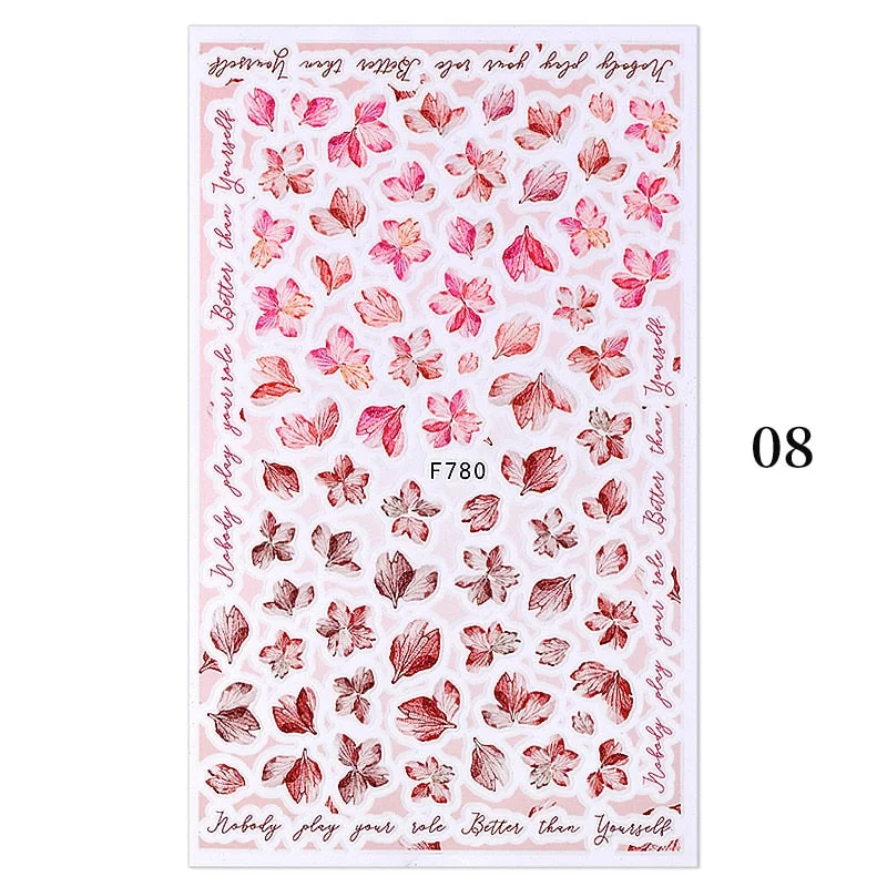 1PC 3D Nail Stickers Flowers Leaves Self-Adhesive Slider Letters Nail Art Decorations Love Heart Decals Manicure Accessories-Nail Inspo