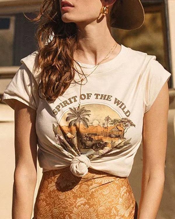 WOMEN'S BOHEMIAN PRINT T-SHIRT SHORT SLEEVE SHIRT