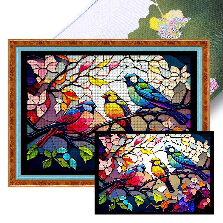 Glass Painting-Bird On The Branch (60*45cm) 11CT Stamped Cross Stitch gbfke