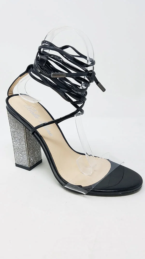 Bella Luna Kekona-05 Ankle Strap Clear Lace up Chunky High Heel  Sandals