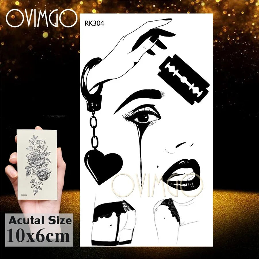 Sdrawing Sexy Kiss Haert Star Temporary Tattoos Paste Paper Body Art Arm Beck Fake Tatoo For Men Women Disposable Tattoo Sticker