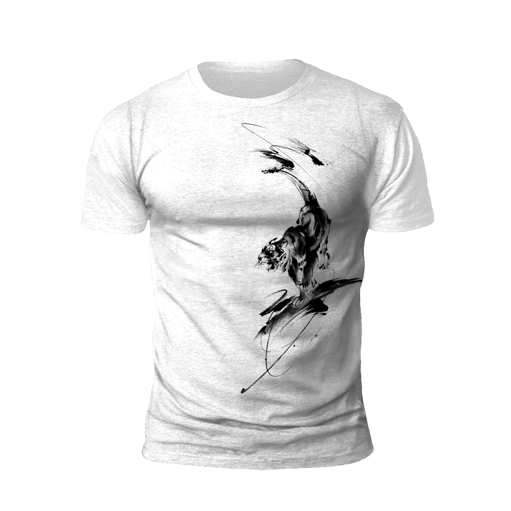 Leaping Tiger: Dynamic Ink Art T-Shirt