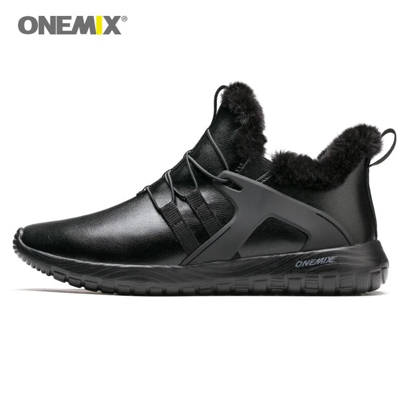 ONEMIX Winter Autumn Shoes For Men Ankle Boot Outdoor Jogging Sneaker Soft Waterproof Leather Warm Men Snow Boots Walking Shoes