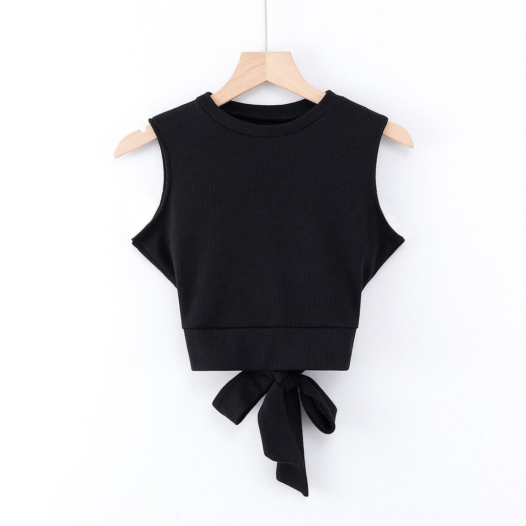 2020 Summer Sleeveless Knitted Tops Solid Color Sports Tops Back Cross Bandage T-shirts Tees