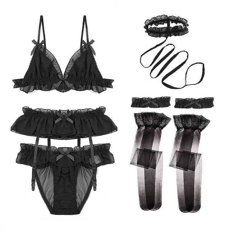 Tulle Lace Lingeries Six Piece Set - Modakawa Modakawa