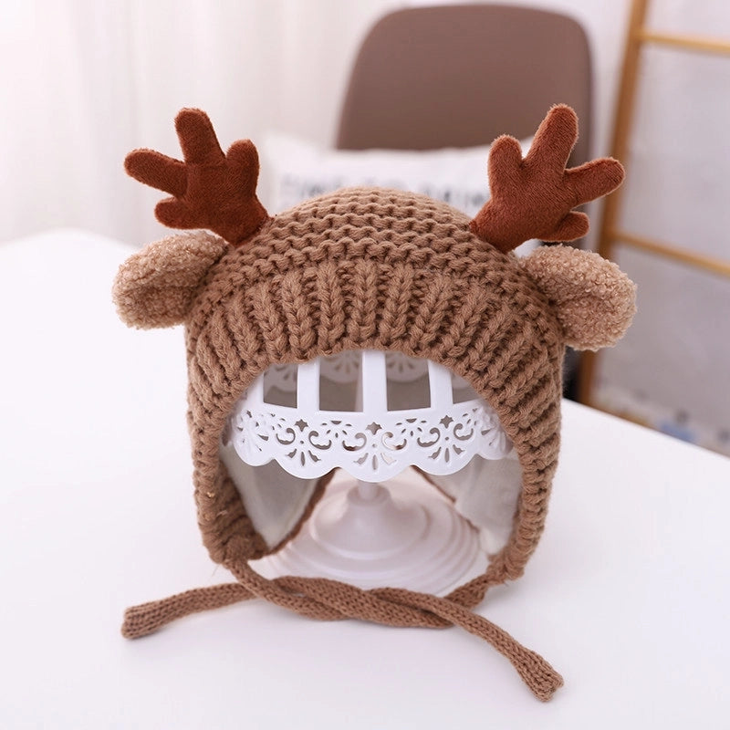 Baby Wool Hat Autumn And Winter Baby Men And Women Velvet Warm Knitted Hat Christmas Antlers Cute Super Cute Shroud Cap