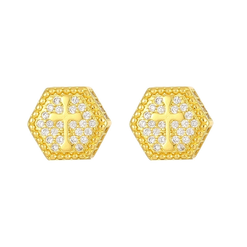 1 Pair Hip-Hop Hexagon Cross Plating Inlay Copper Zircon White Gold Plated Gold Plated Men Studs