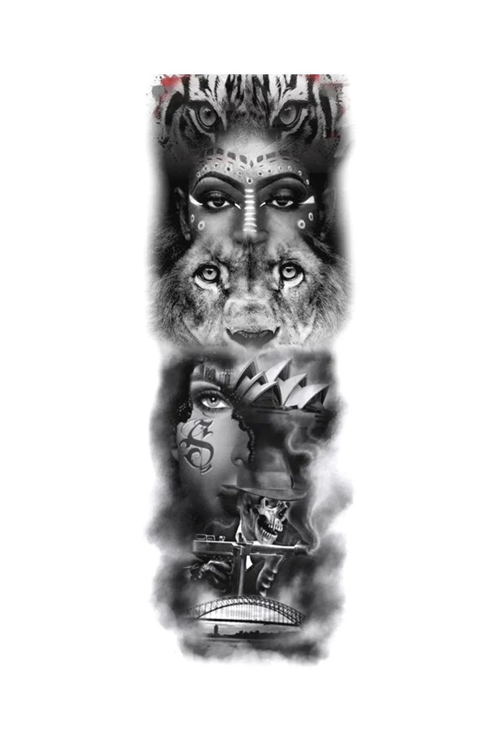  Temporary Tattoos Skeleton Hand For Men Women Horrer Adult Wolf Tiger Full Skull Totem Tatto Body Arm Legs Tattoos 921-1