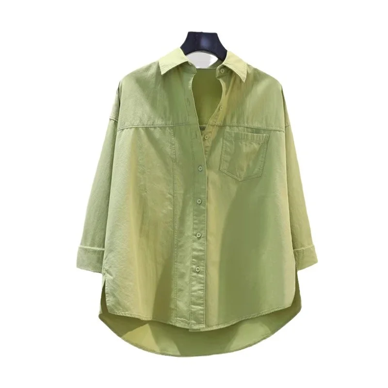 Athvotar Athvotar 2025 Spring And Autumn Arts Fan Top Dress Design Sense Stitched Pink Side Open Fork Loose Casual Shirt Woman