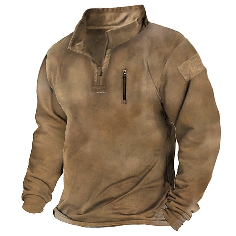 Men's Sweatshirt Pullover Solid Color Zipper Daily Holiday Going out Streetwear Casual Hoodies Sweatshirts  Long Sleeve Khaki