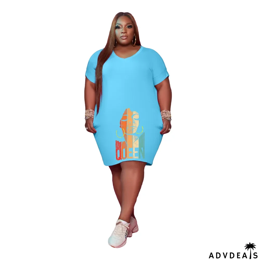 Women'S V Neck Solid Plus Size Women'S Fashion Casual Dress