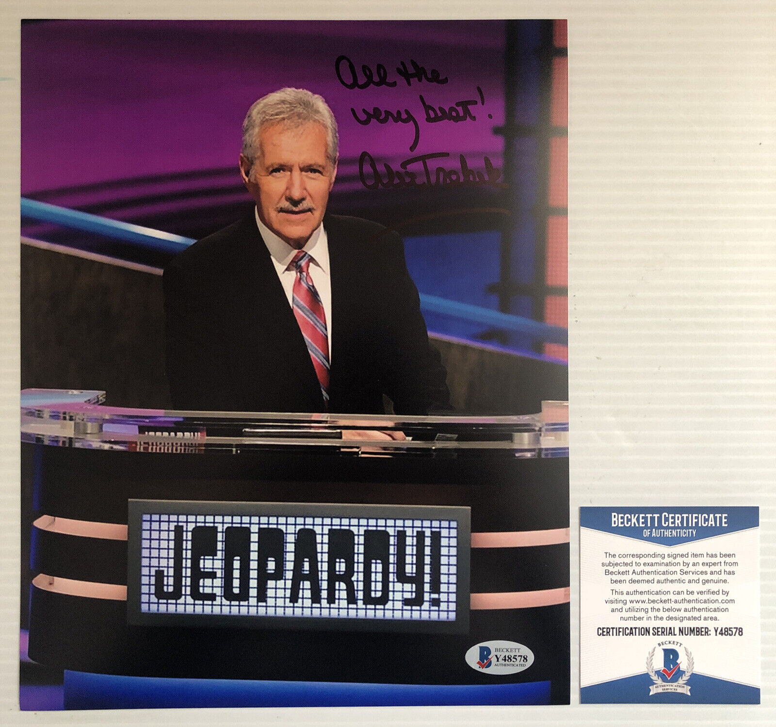 Alex Trebek Signed Autographed 8x10 Photo Poster painting Jeopardy Beckett COA 1