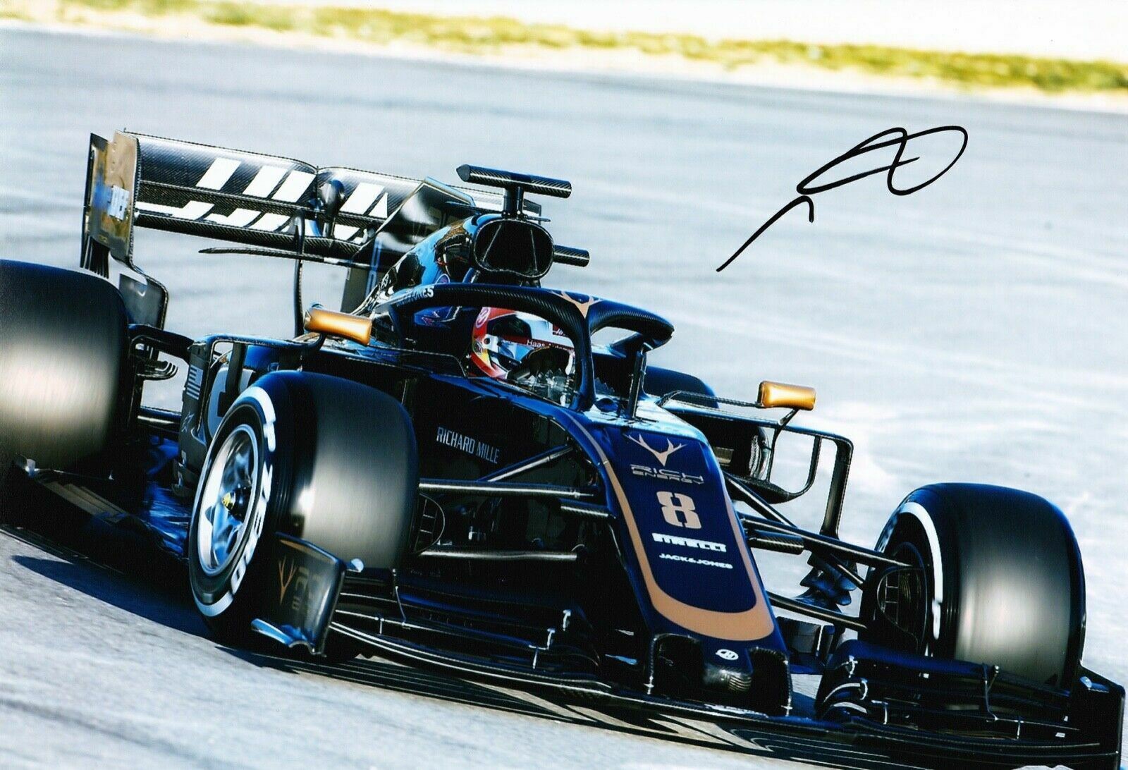 Romain Grosjean SIGNED 12X8 Photo Poster painting Haas F1 Team AFTAL COA (A)