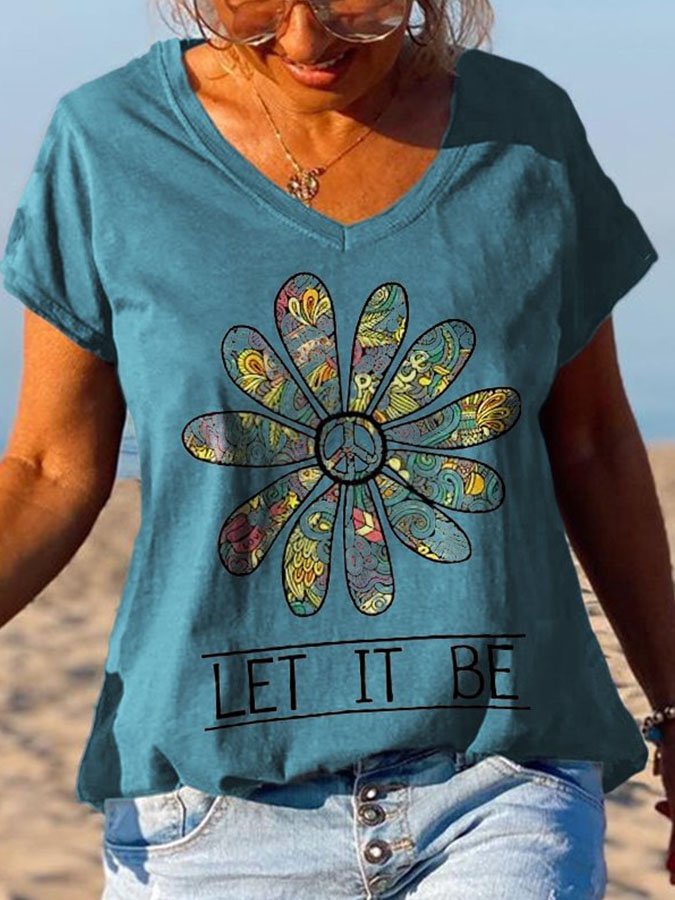 Let It Be Featured Floral Printed Graphic Tees