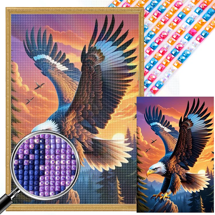 Partial AB Drill - Full Square Diamond Painting - Sunset Eagle 40*60CM