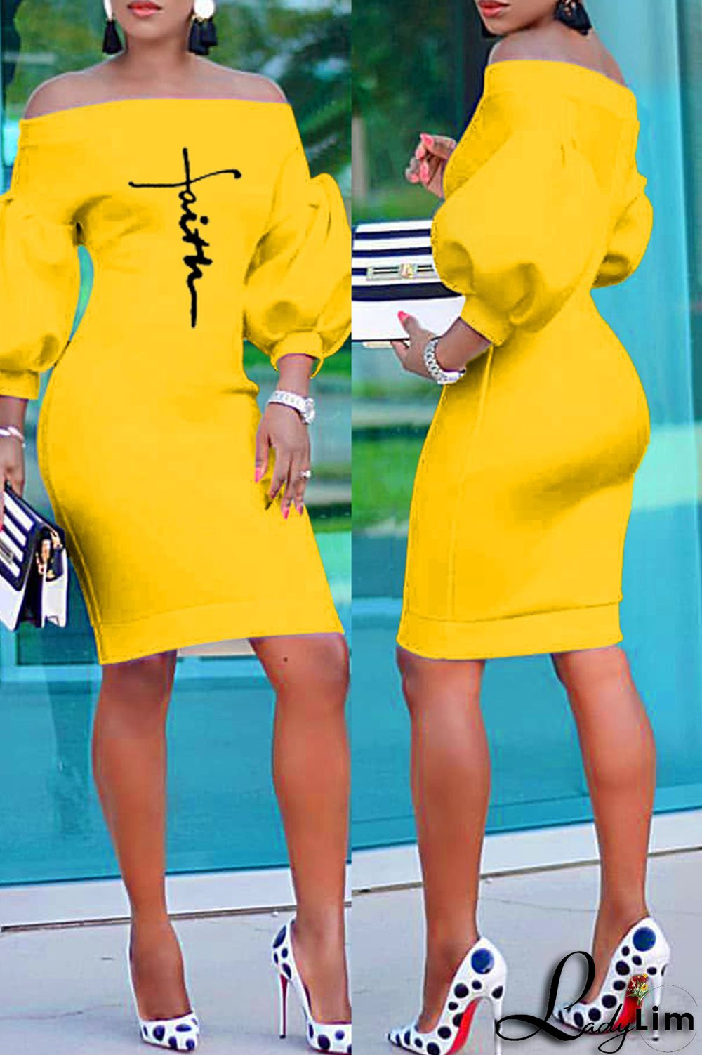 Burgundy Fashion Casual Print Basic Off the Shoulder Long Sleeve Dresses