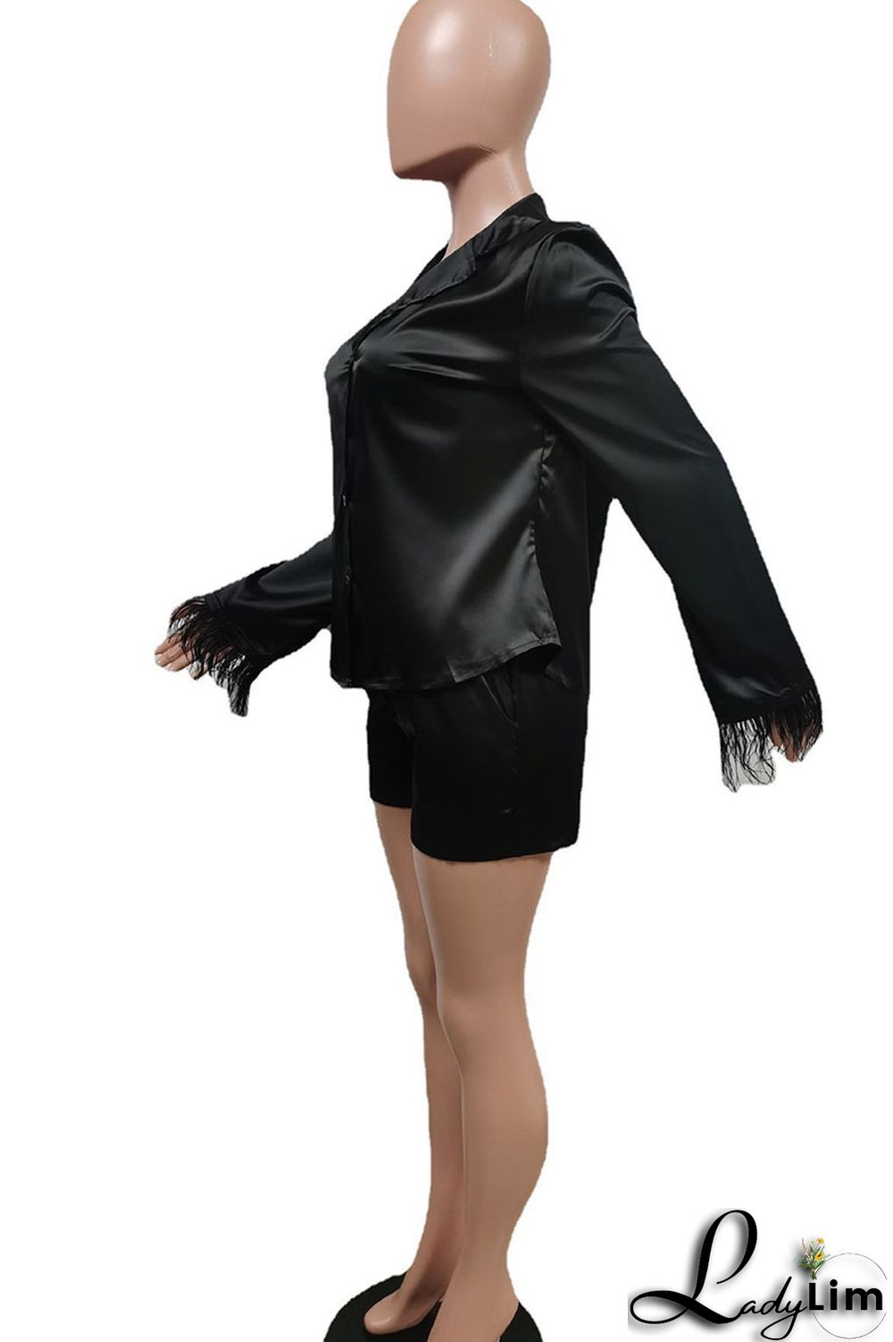 Royal Blue Casual Solid Split Joint Buckle Feathers Turndown Collar Long Sleeve Two Pieces