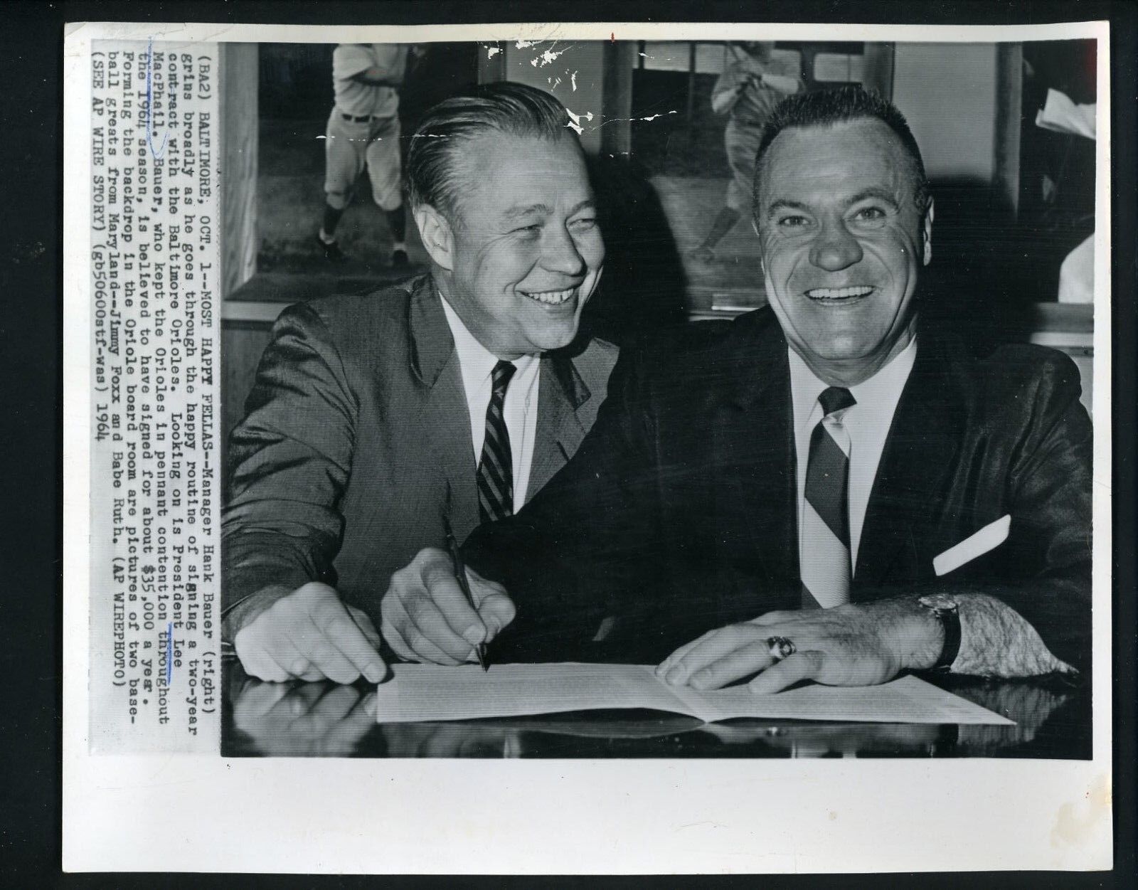 Hank Bauer & Lee MacPhail 1964 Press Photo Poster painting Baltimore Orioles