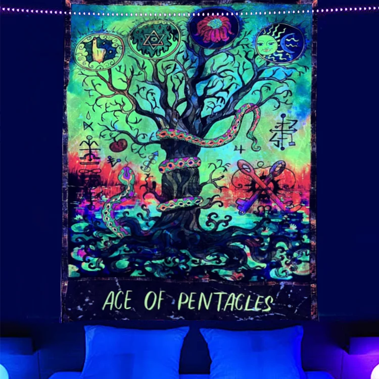 Ace of Pentacles - Black Light Tapestry