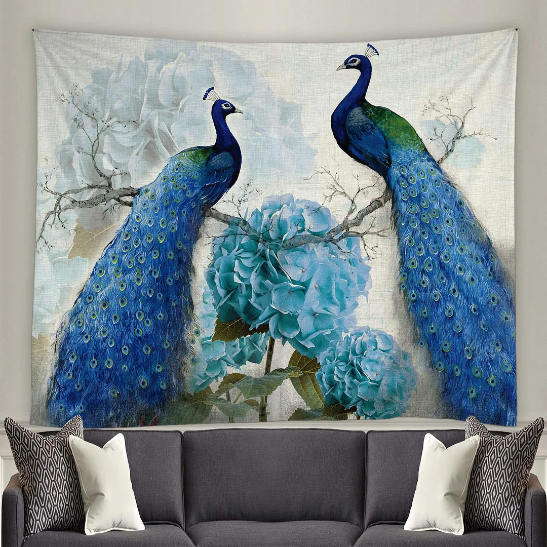 Sdrawing Forest Bird Peacock Couple Tapestry Home Bedroom Living Room Background Wall Decoration