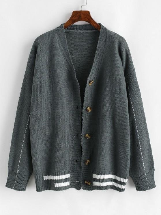 Button Up Contrast Striped Cardigan