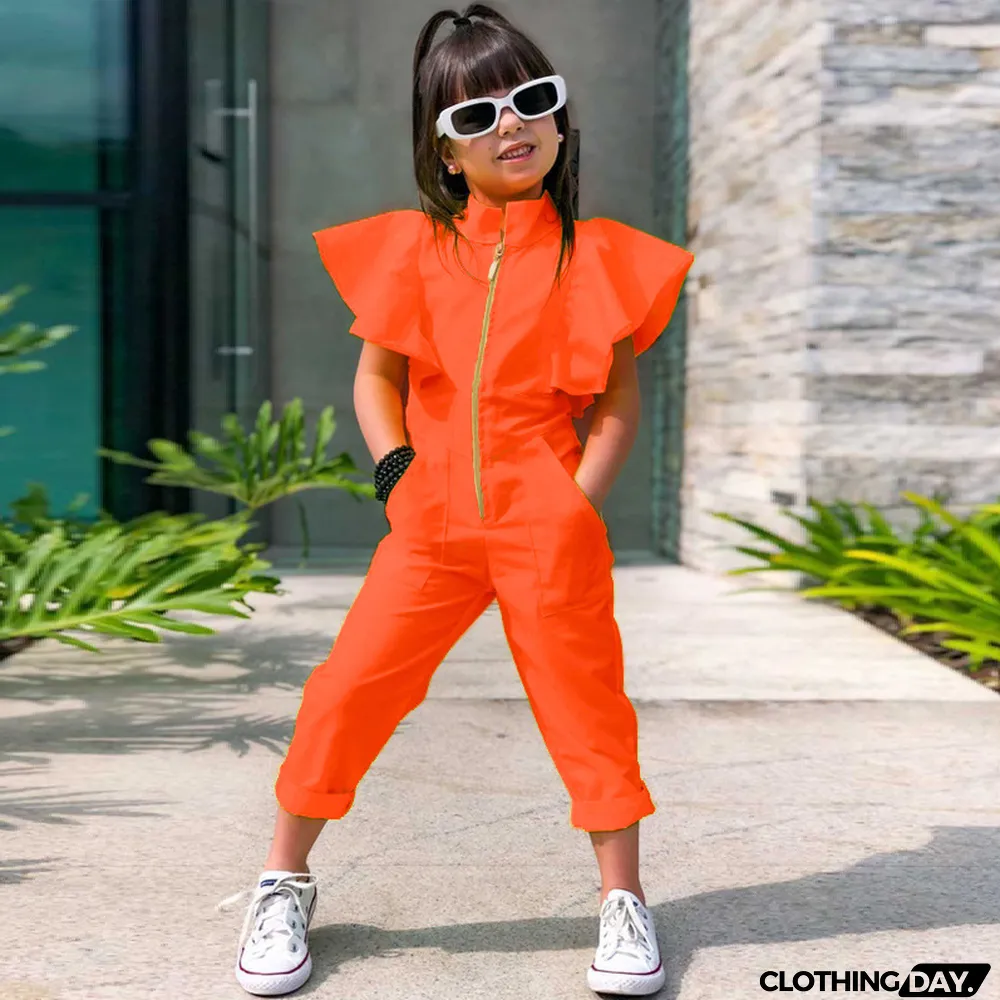 Kids Girls Fashion Solid Sleeveless Jumpsuit