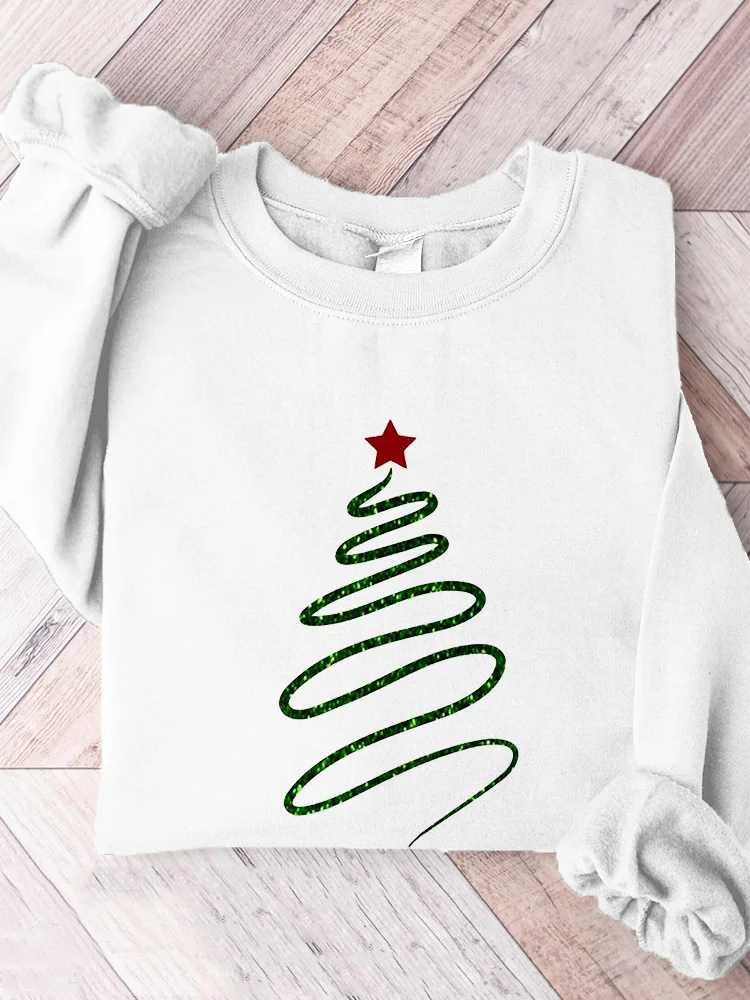 Cute Christmas Tree Graphic Comfy Sweatshirt