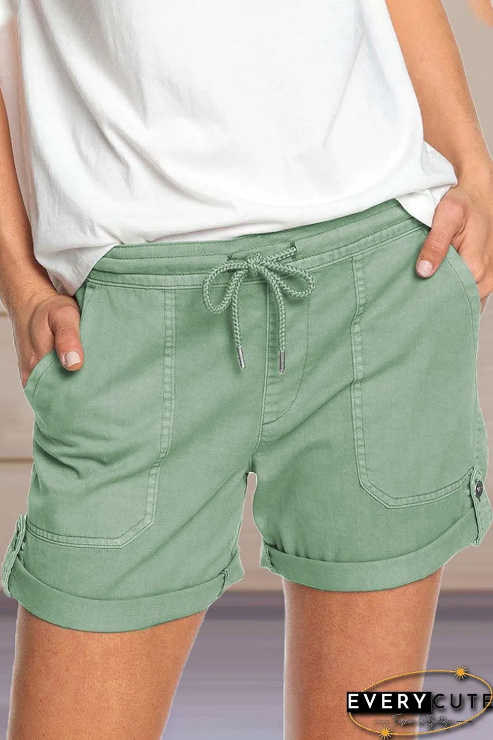 Solid Drawstring Waist Casual Shorts