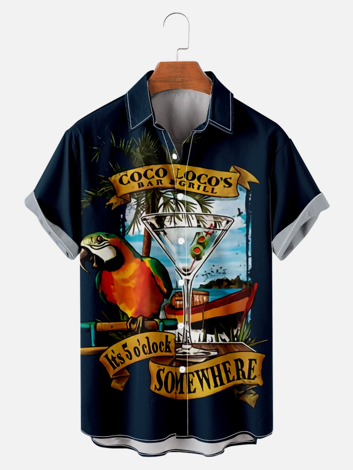 Men's Tiki Style Parrot Head Party Short Sleeve Shirt PLUSCLOTHESMAN