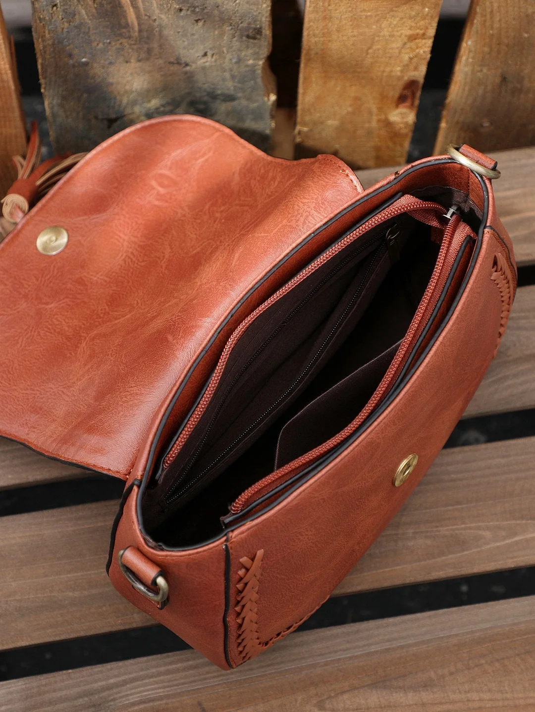 Hand woven Vintage saddle tassel messenger bag