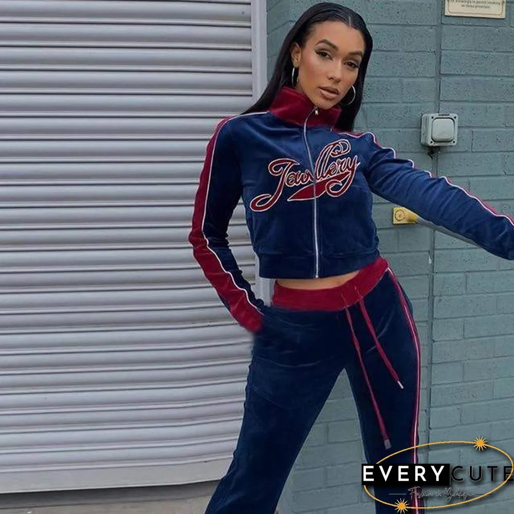 Y2k Spring Autumn Two Piece Womens Set Streetwear Casual Sports Letter Embroidery Long