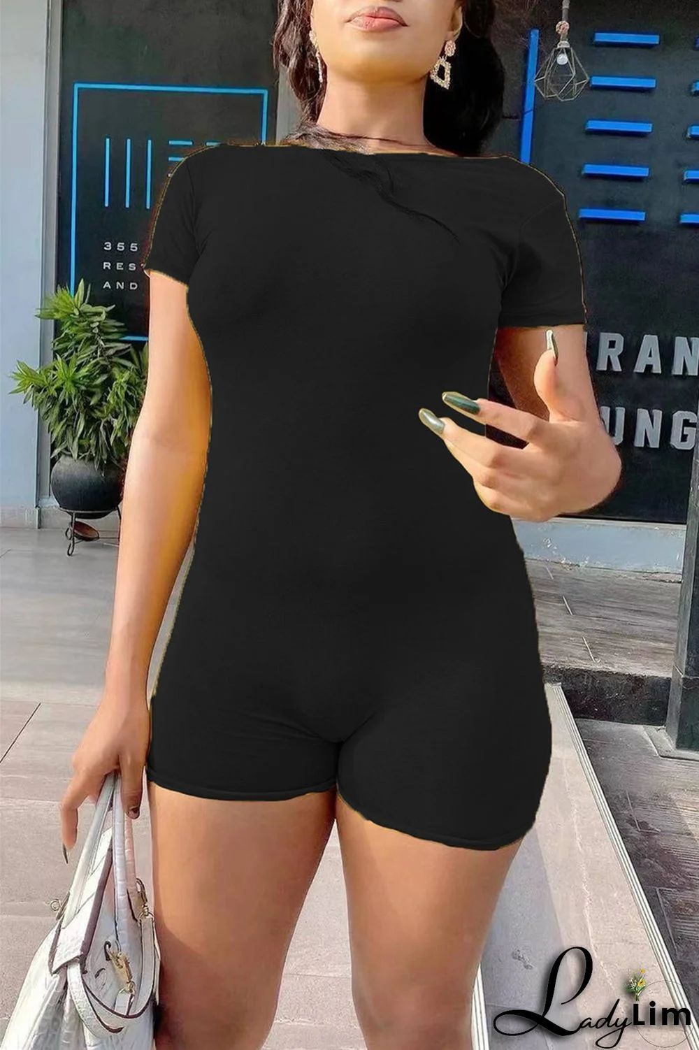 Yellow Fashion Casual Solid Basic O Neck Skinny Romper