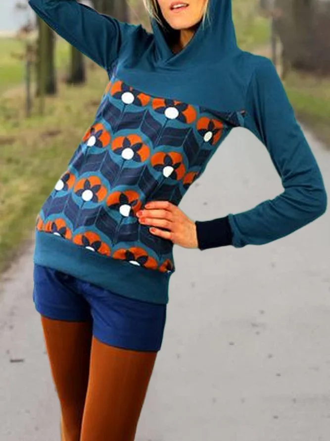 Hoodie Floral-Print Casual Sweatshirt