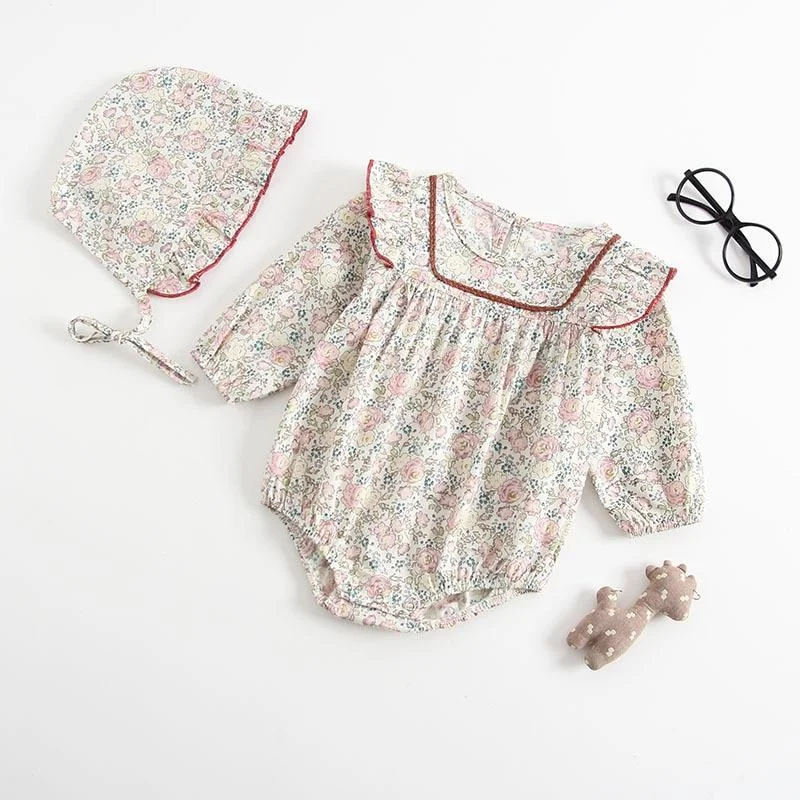 2pcs Baby Rompers+Hat 2019 Spring Newborn Infant Color Long Sleeve Jumpsuit Play Suit For Baby Girl Fashion Baby Girl Clothes