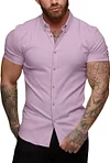 URRU Men's Muscle Dress Shirts Slim Fit Stretch Short Sleeve Casual Button Down Shirts for Men