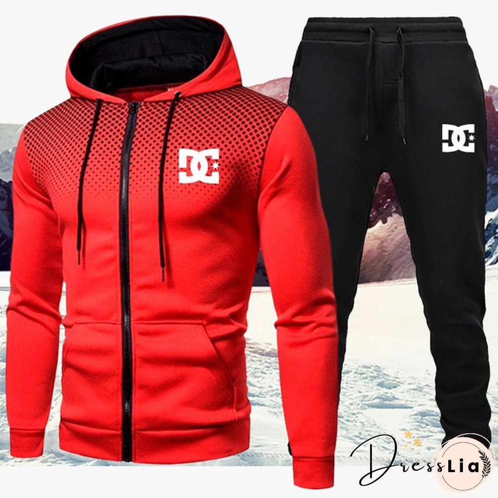 Brand Mens Printed Jacket & Trousers Two Piece Suit Sports Shirt Personalized Fitness