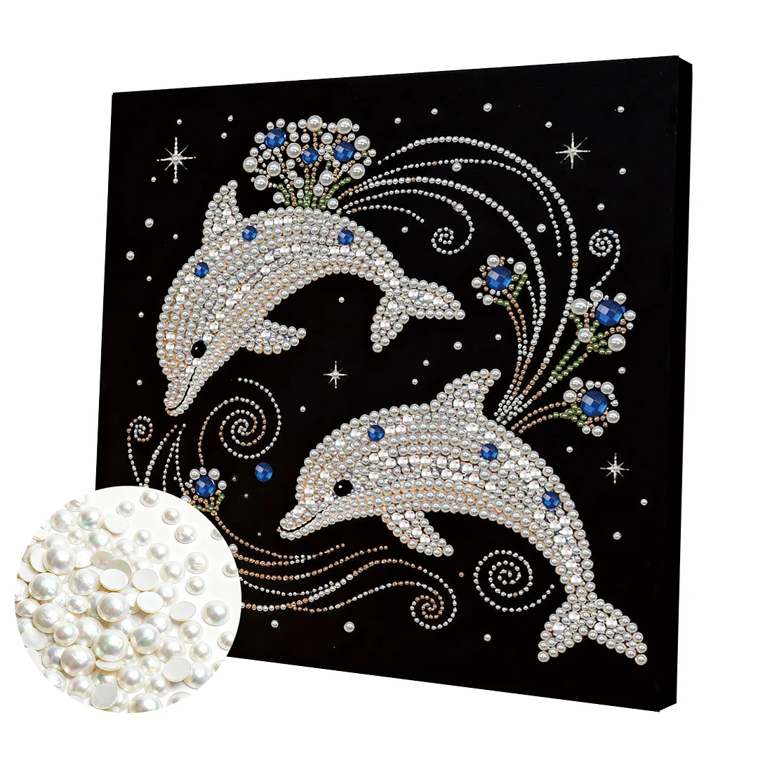 Dolphins DIY Pearl Art Diamond Painting With Frame 30x30cm for Adults Home Decor