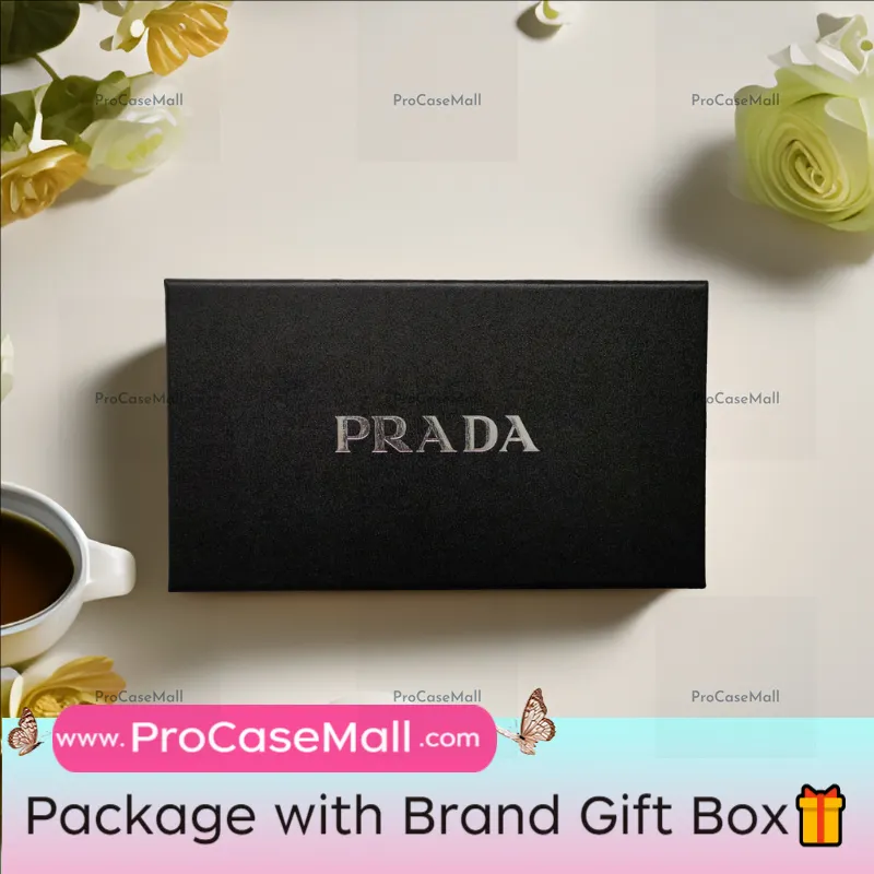 Prada Elegant Metal Monogram Diamond-Quilted Lambskim Leather Apple iPhone Case