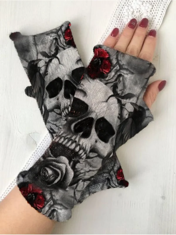 Punk skull print warm gloves