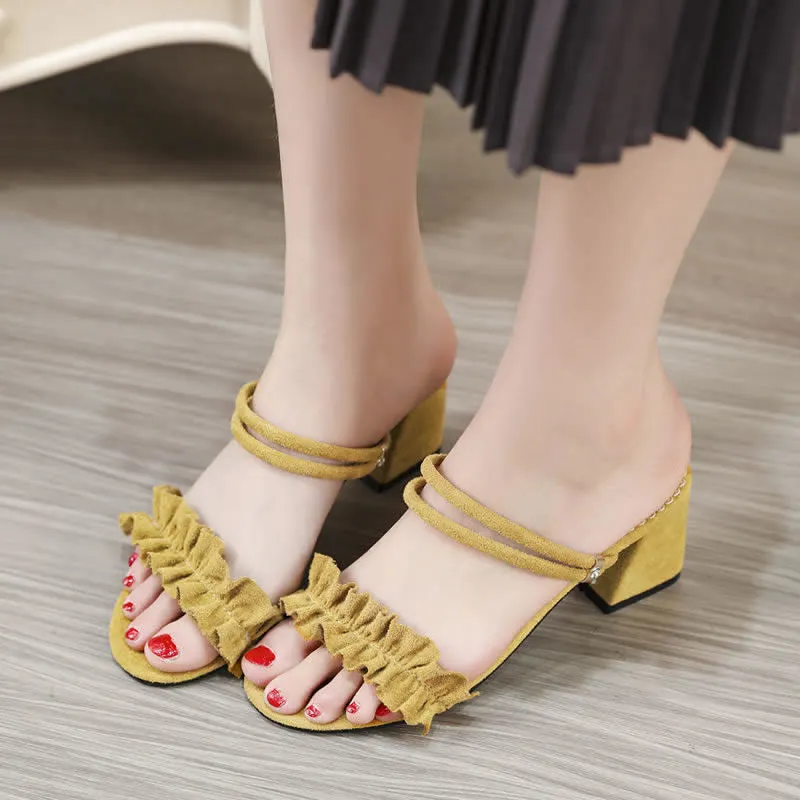  2022 Women Sandals Designer Shoe Fairy Student Mid Heel Chunky Luxury Heel Pumps Causal Slides Chassure