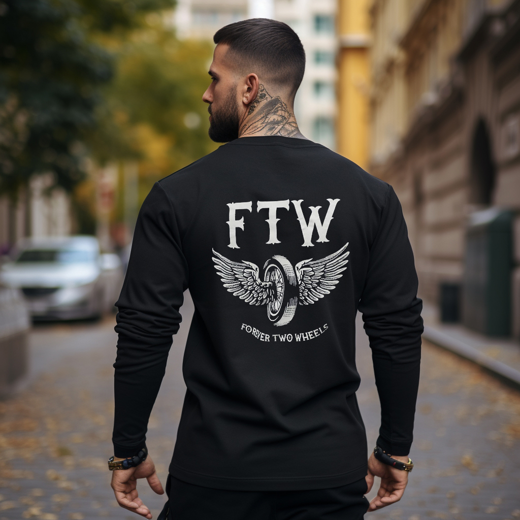 FTW FOREVER TWO WHEELS Angel Wings Print Longsleeves Shirt 