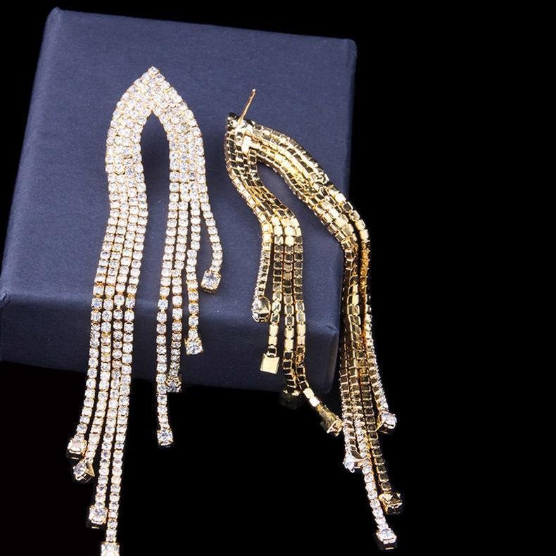 Diamond long tassel fashion earrings-zachics