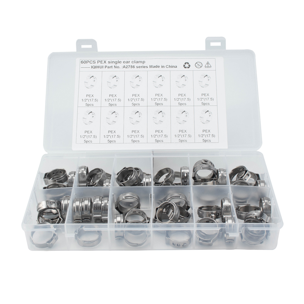 

60pcs Stainless Steel 304 Single Ear Hose Clamps 1/2 inch PEX Clamp Rings, 501 Original