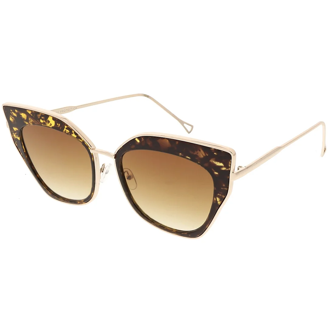 Oversize Pointed Cat Eye glasses Slim Metal Nose Bridge Neutral Square Lens 58mm