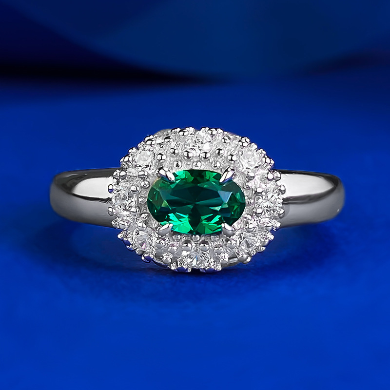 MIKAMU Jewelry S925 Silver Ring with 4*6mm Oval Emerald - Everyday Light Luxury Style Ring, Perfect Gift and Engagement Ring